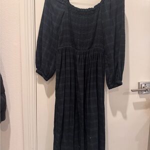 J Crew Black Watch Plaid Flannel Long Sleeve Dress
